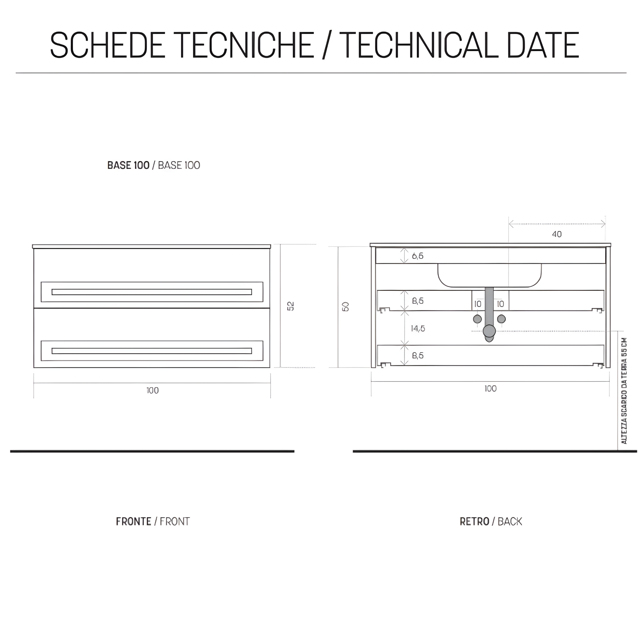 Mobile da bagno sospeso moderno "Sierra80" con  2 cassetti lavabo e specchio Led