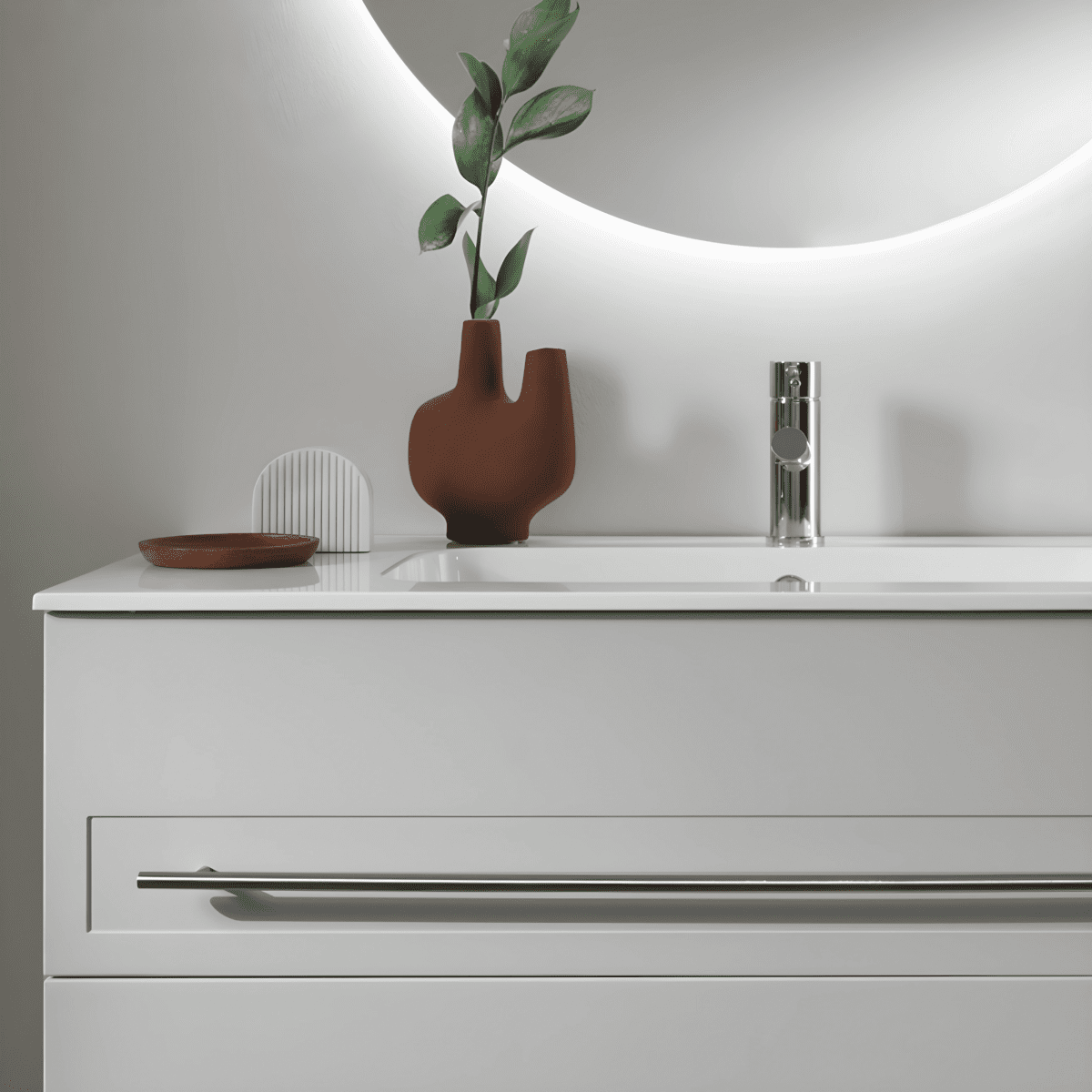 Mobile da bagno sospeso "Nemo" con 2 cassetti lavabo specchio Led e colonna sospesa - MondoViro