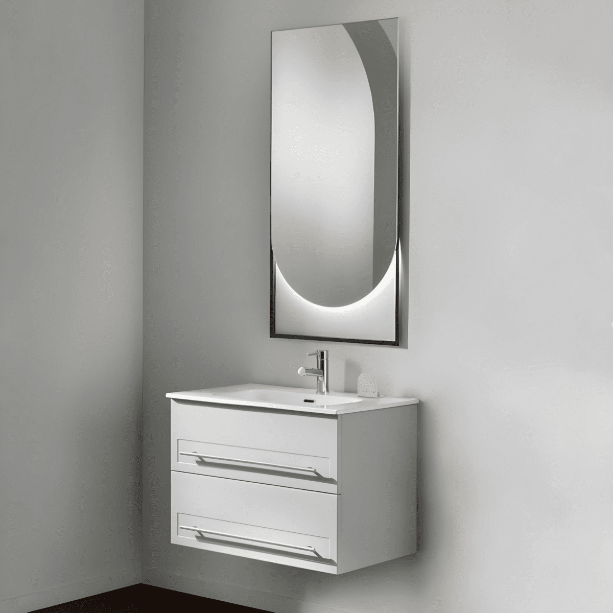 Mobile da bagno sospeso moderno "Benedict" con 2 cassetti lavabo e specchio Led - MondoViro
