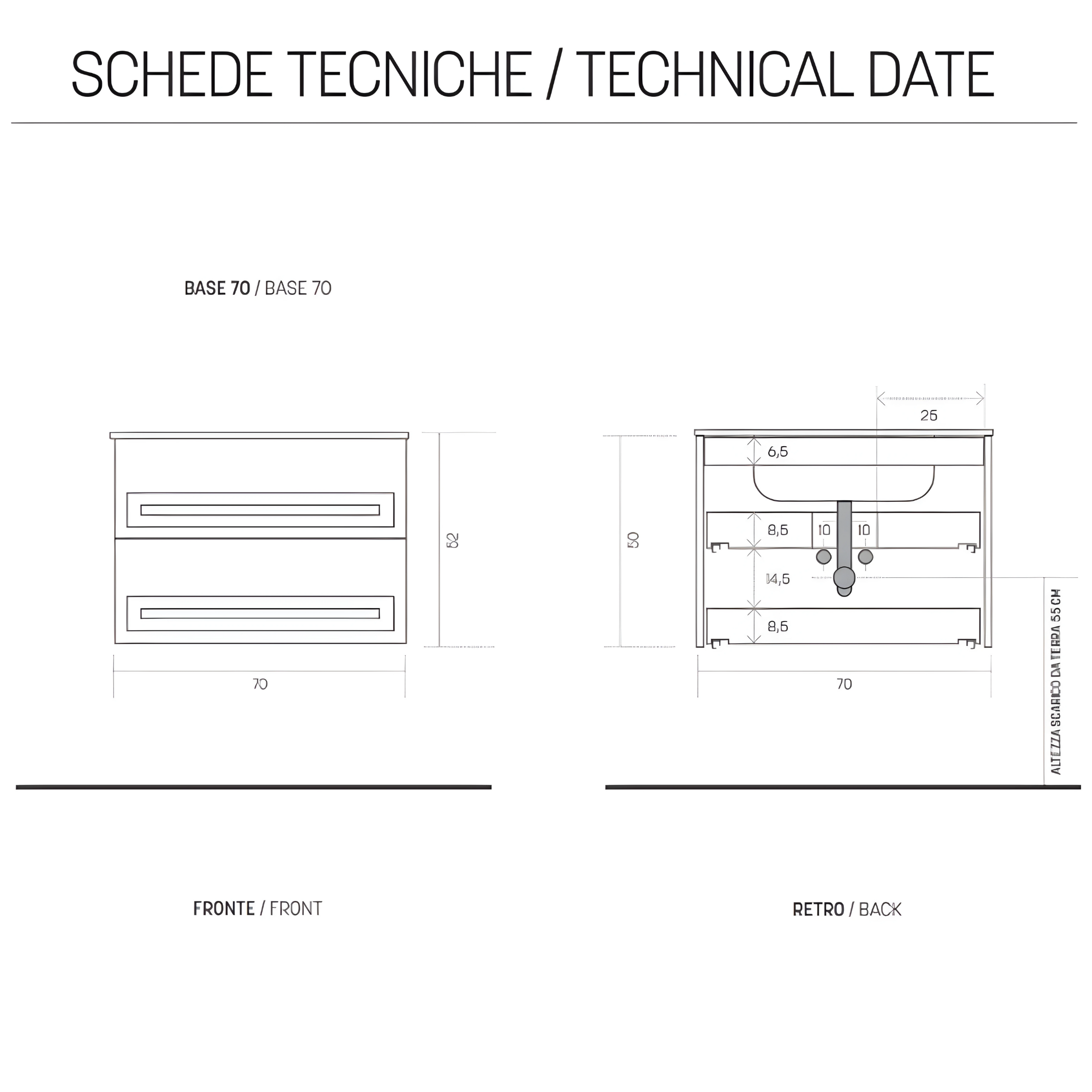 Mobile da bagno sospeso moderno "Benedict" con 2 cassetti lavabo e specchio Led