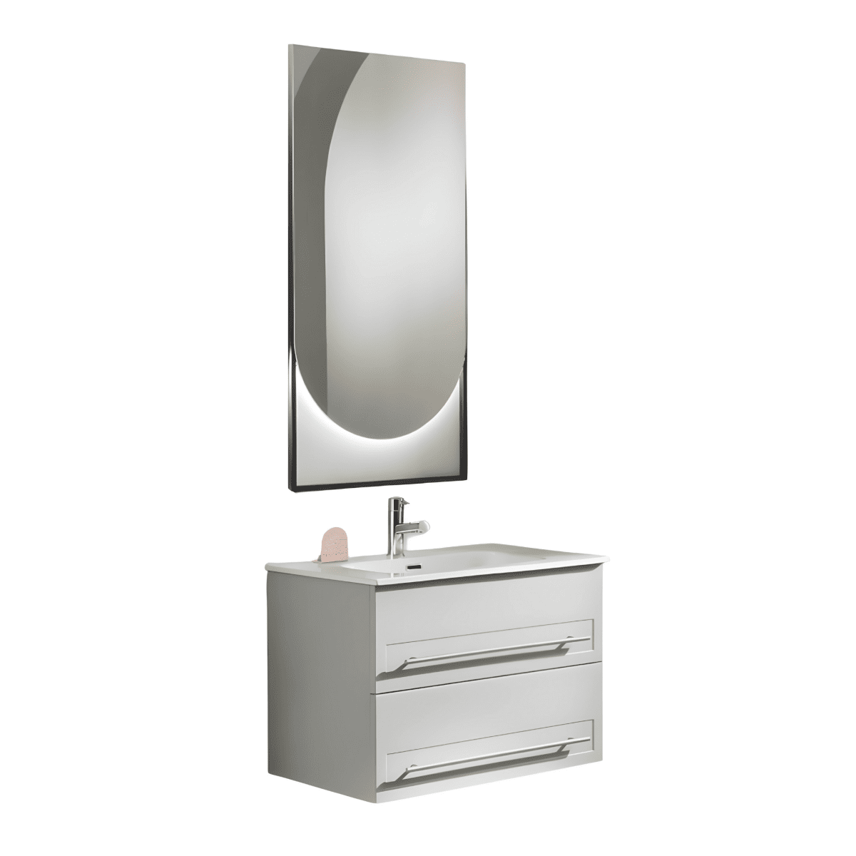 Mobile da bagno sospeso moderno "Benedict" con 2 cassetti lavabo e specchio Led - MondoViro
