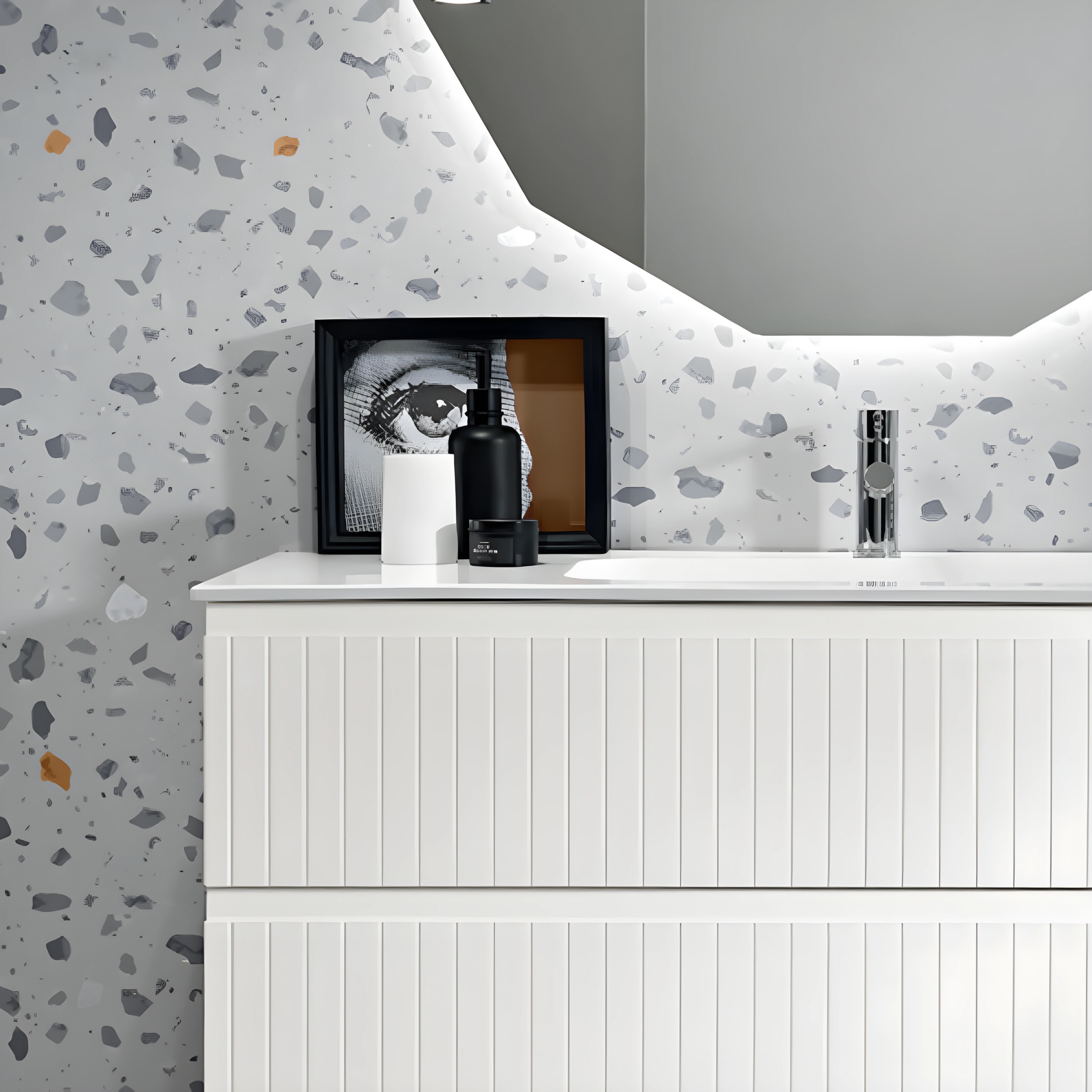 Mobile da bagno sospeso "Tango120" con 2 cassetti 2 ante e specchio Led