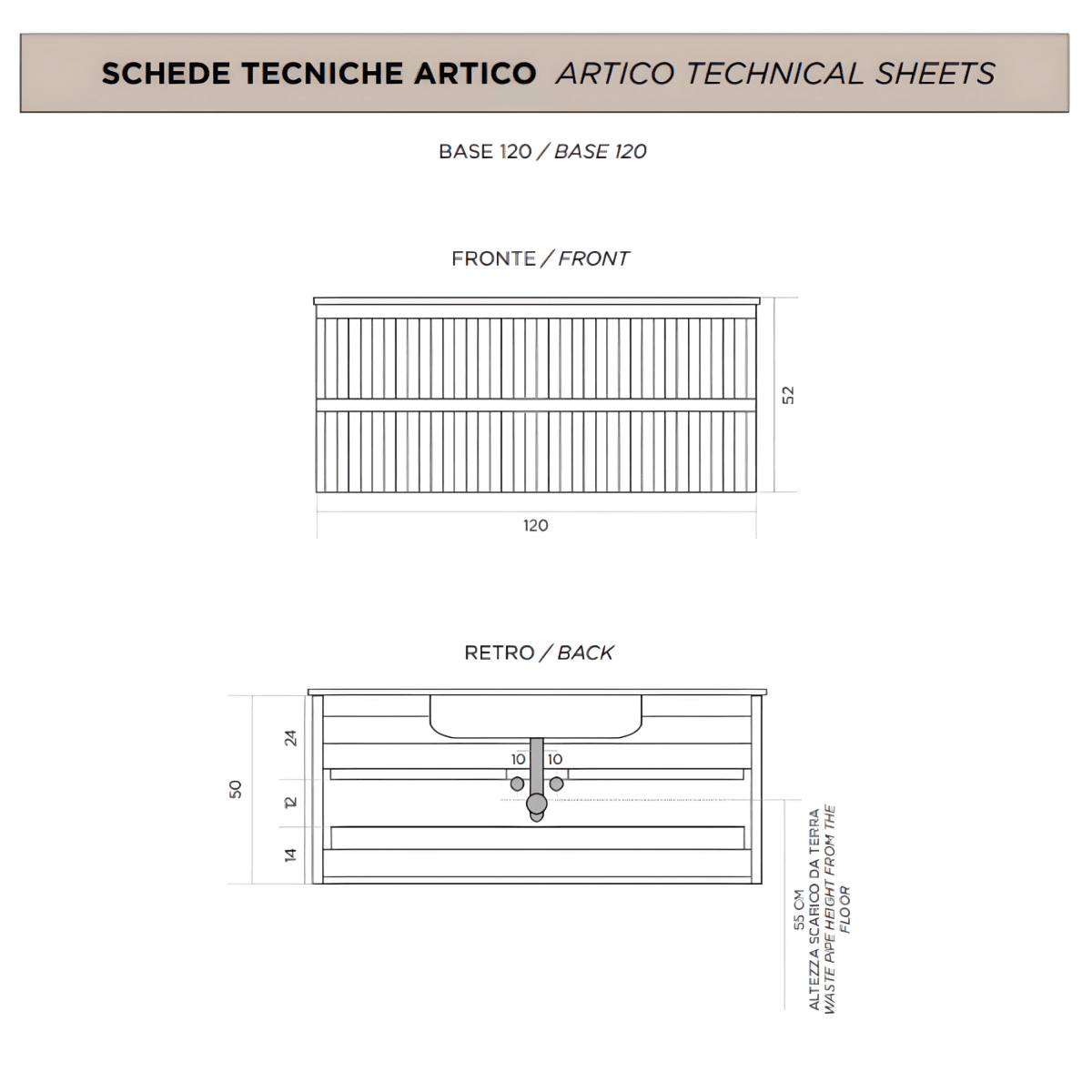 Mobile da bagno sospeso moderno "Planet120" con 2 cassetti lavabo e specchio Led - MondoViro