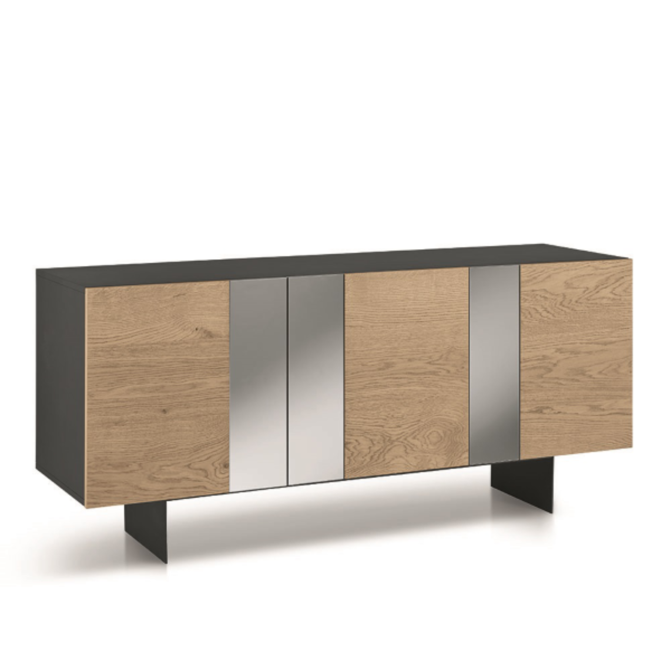 Madia moderna 3 ante già assemblata "Isabel" in legno inserti specchio cm 180x50 80h