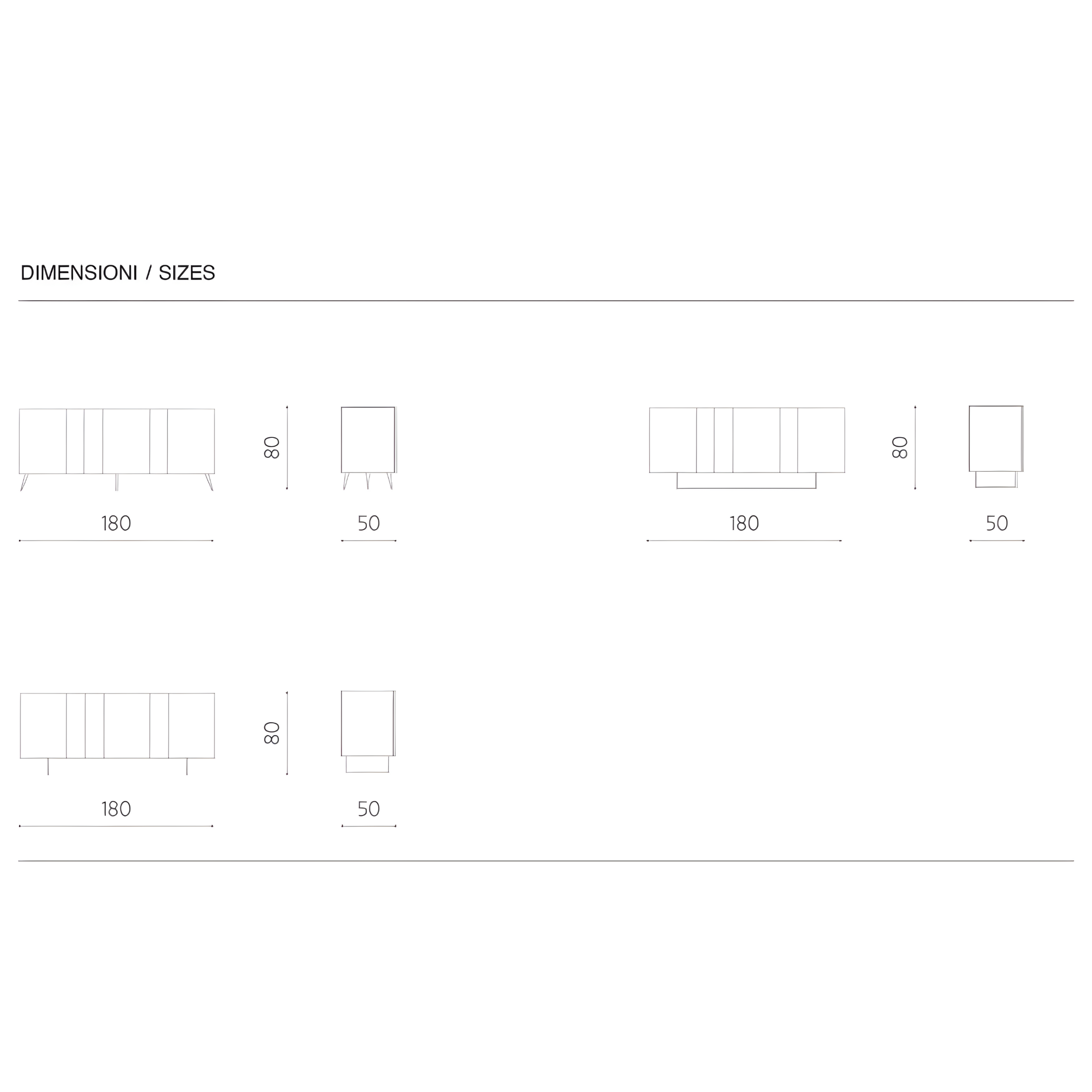 Madia moderna 3 ante già assemblata "Isabel" in legno inserti specchio cm 180x50 80h