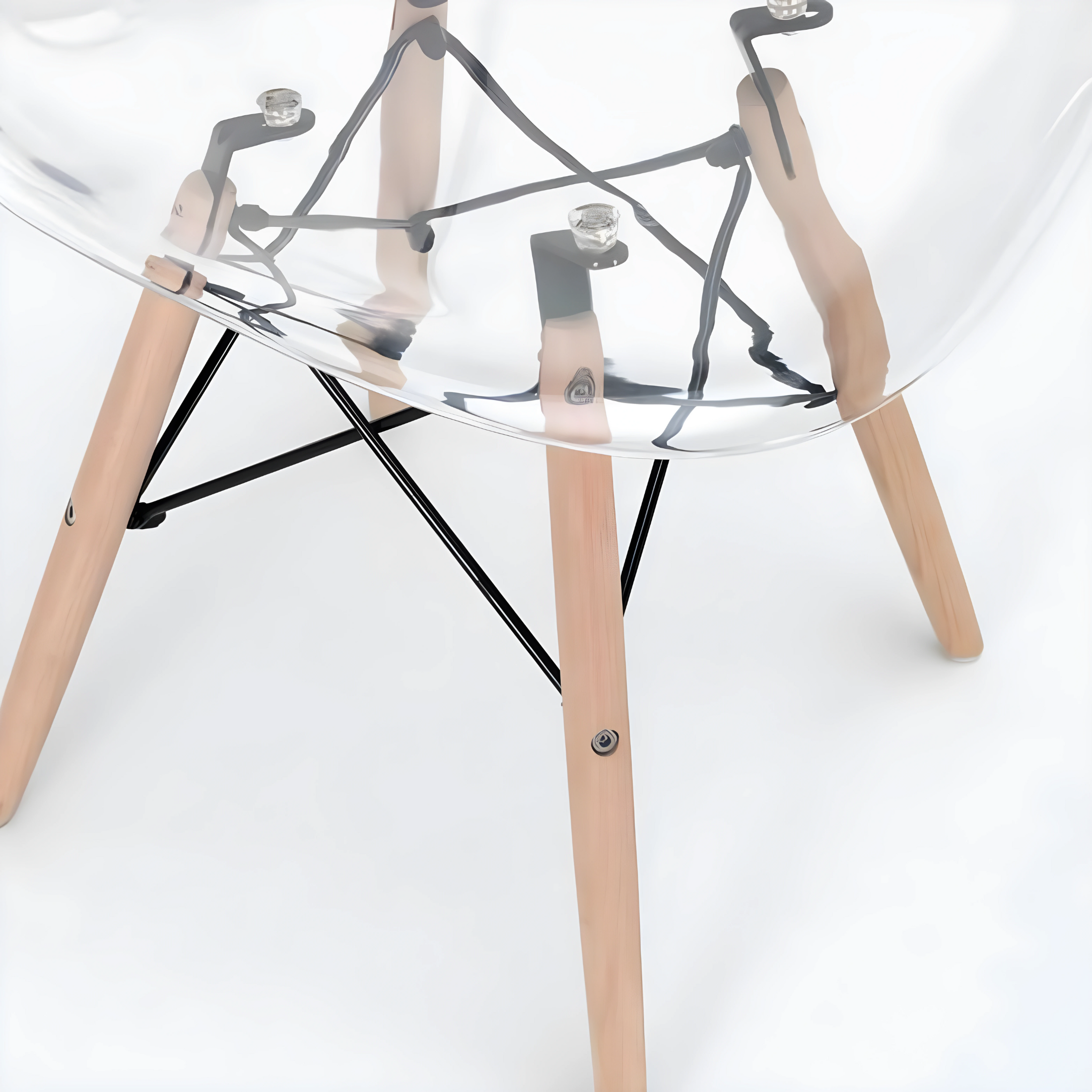 Set di sedie moderne trasparenti "Elysia" in policarbonato con gambe in legno