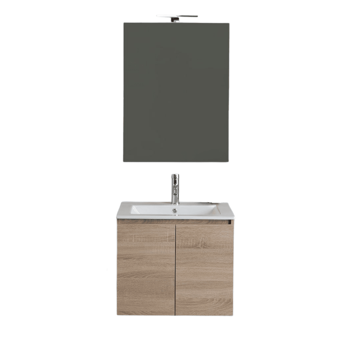 Mobile bagno sospeso 60 cm rovere "Belize" con 2 ante lavabo in ceramica e specchio 60x80 cm - MondoViro