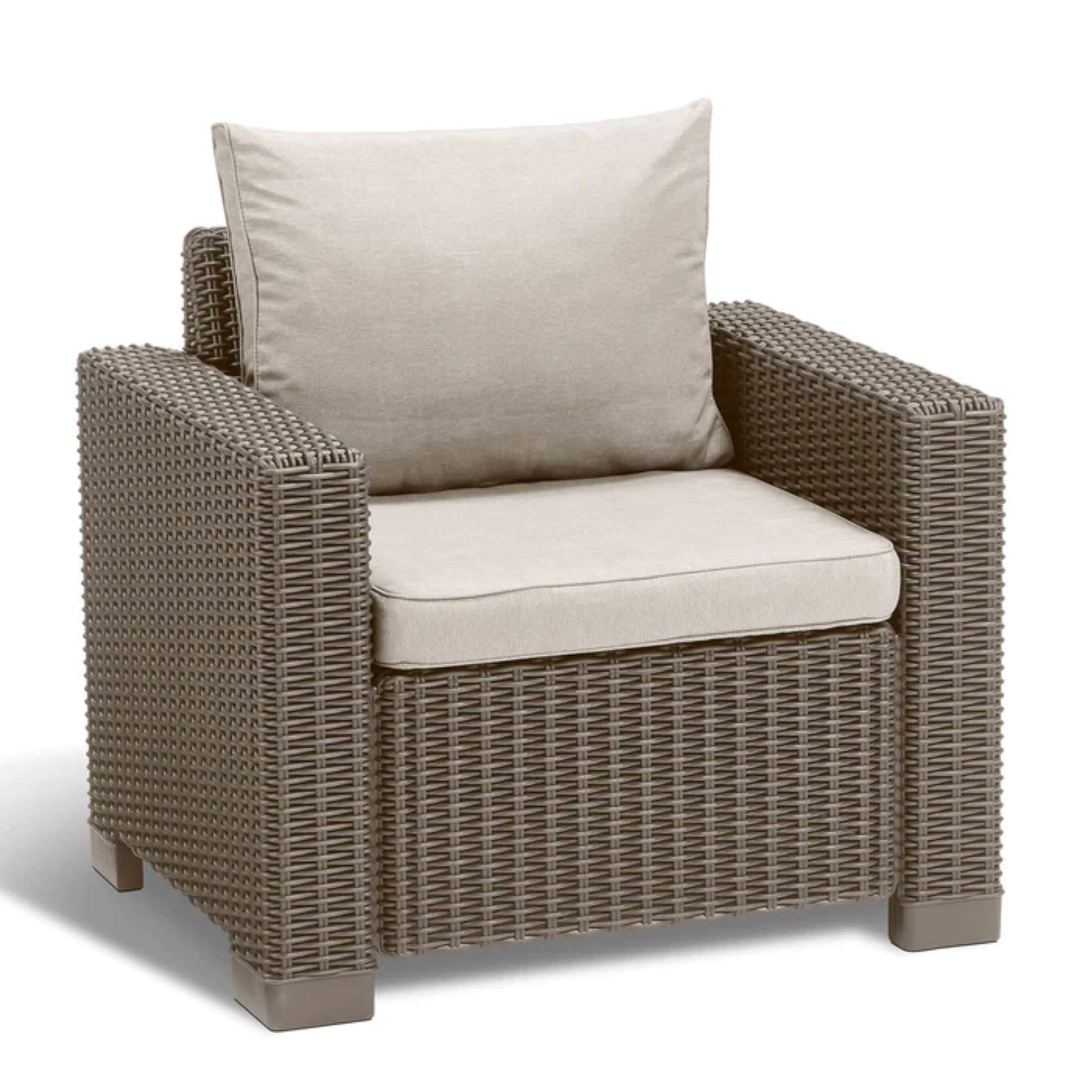 Set di 2 poltrone da giardino "California" in resina effetto rattan con cuscini cm 83x68 72h