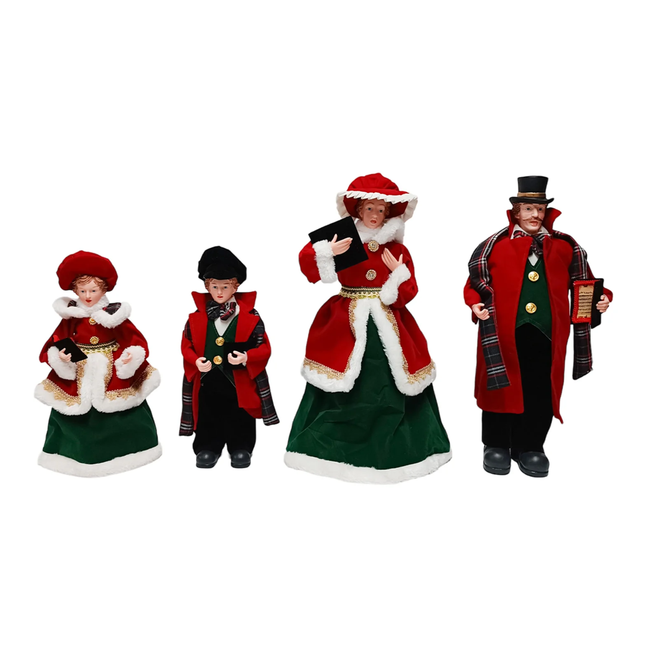 Set da 4 pezzi di famiglia natalizia in rosso e verde cm 30/40h
