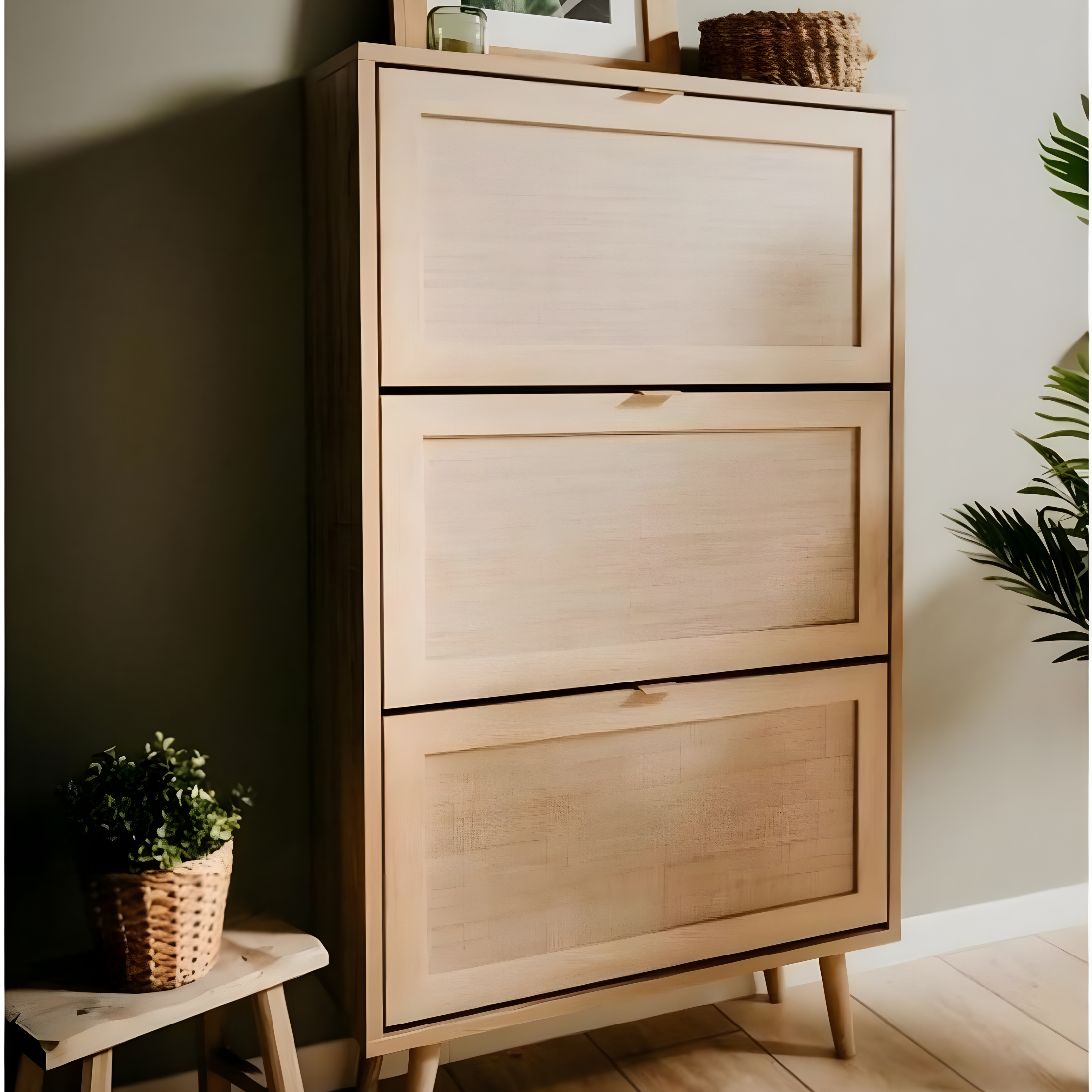 Scarpiera salvaspazio 3 ante a ribalta "Bali" effetto vimini doppio profondità