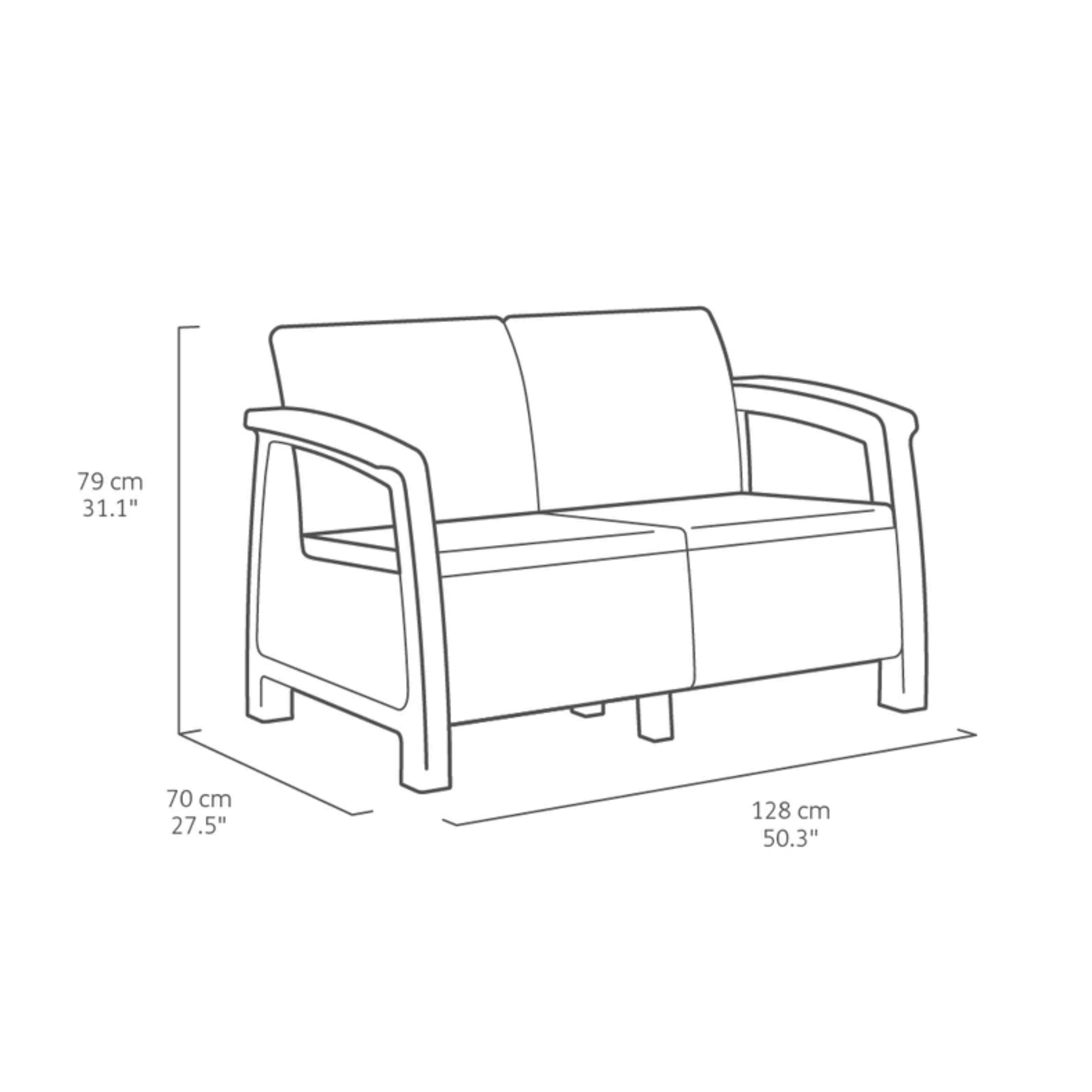 Salottino da giardino "Corfù" divano due posti + 2 poltrone + 1 tavolino