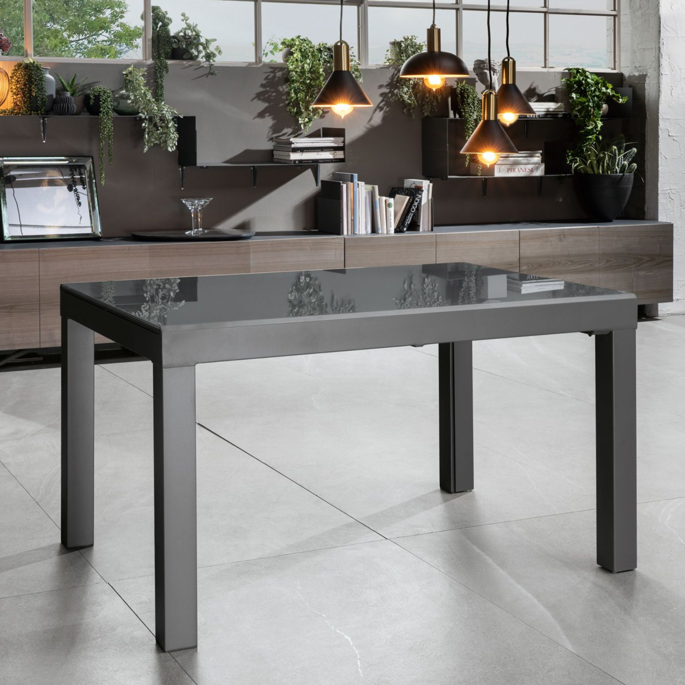 Tavolo allungabile "Rodi" piano in vetro struttura in metallo 10 posti cm 120/350x83 75h