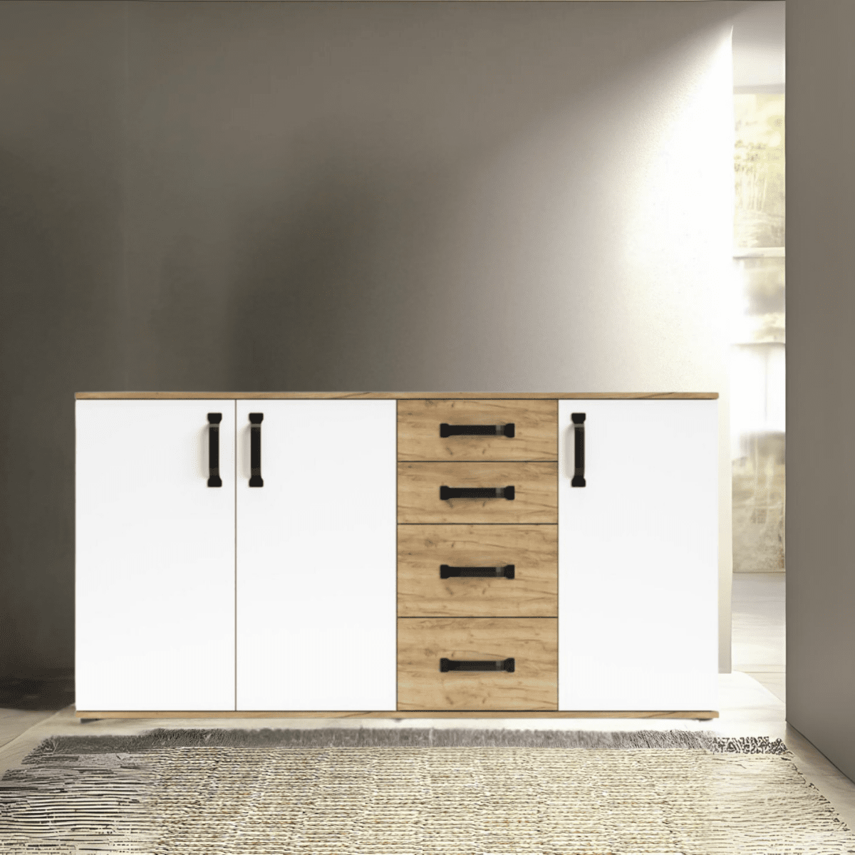 Set di mobili da soggiorno "Quadro" in legno rovere e bianco moderno - MondoViro