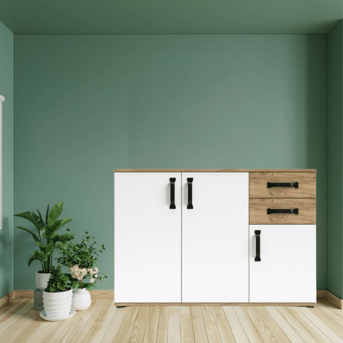 Set di mobili da soggiorno "Quadro" in legno rovere e bianco moderno - MondoViro