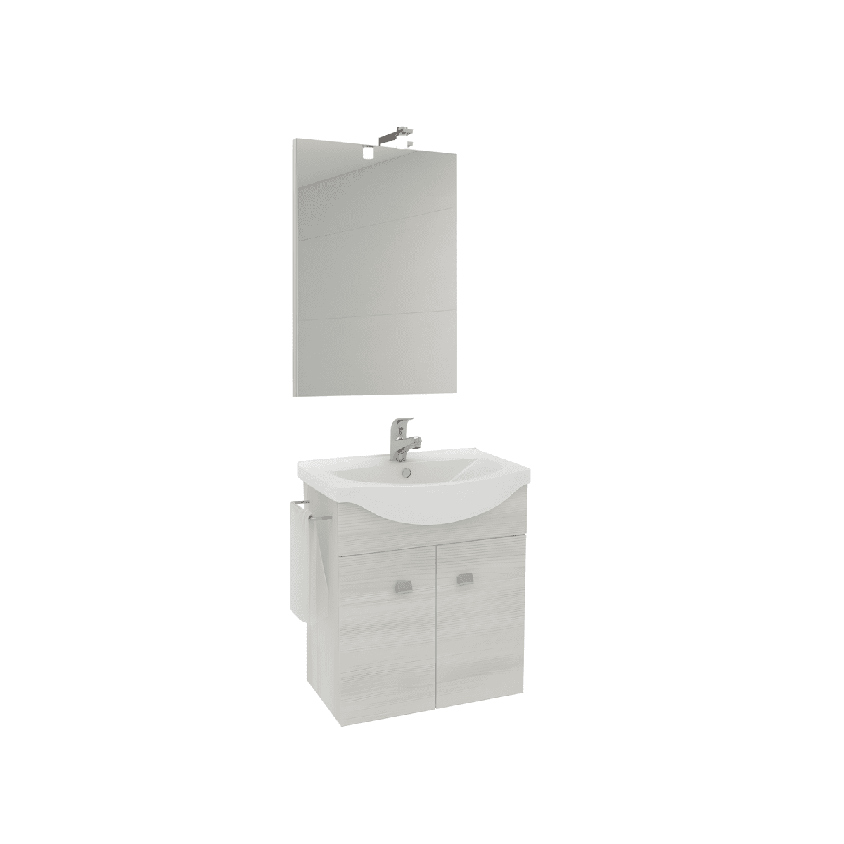 Mobile bagno sospeso "Moa55" con lavabo consolle e ante con maniglie cromate e specchio LED - MondoViro
