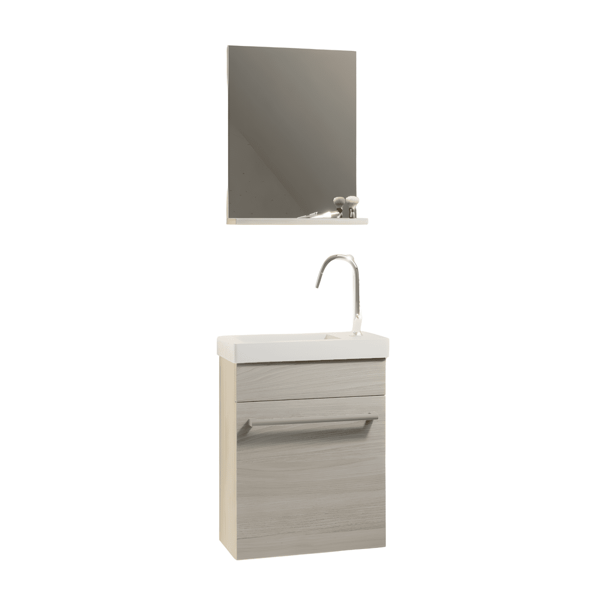 Mobile da bagno sospeso "Kalua" con lavabo in ceramica integrato e specchiera con mensola cm 42x23 105h - MondoViro
