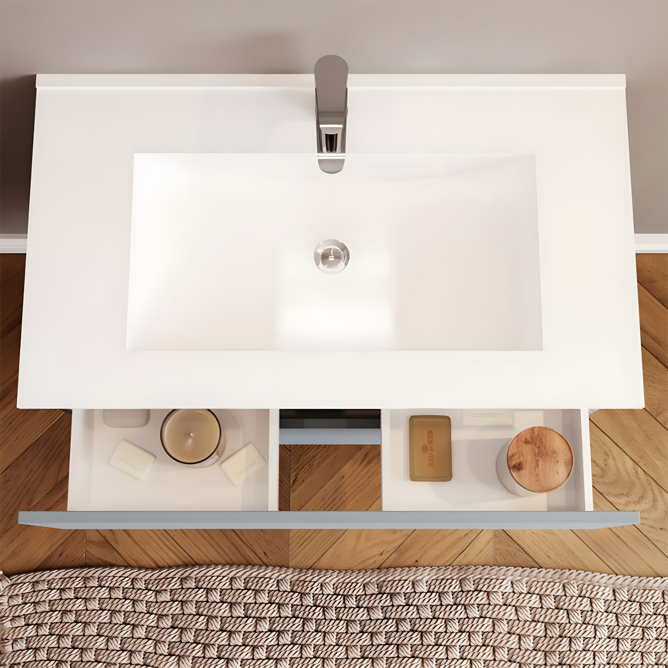Mobile da bagno "Rhovan" con base, lavabo e specchio LED