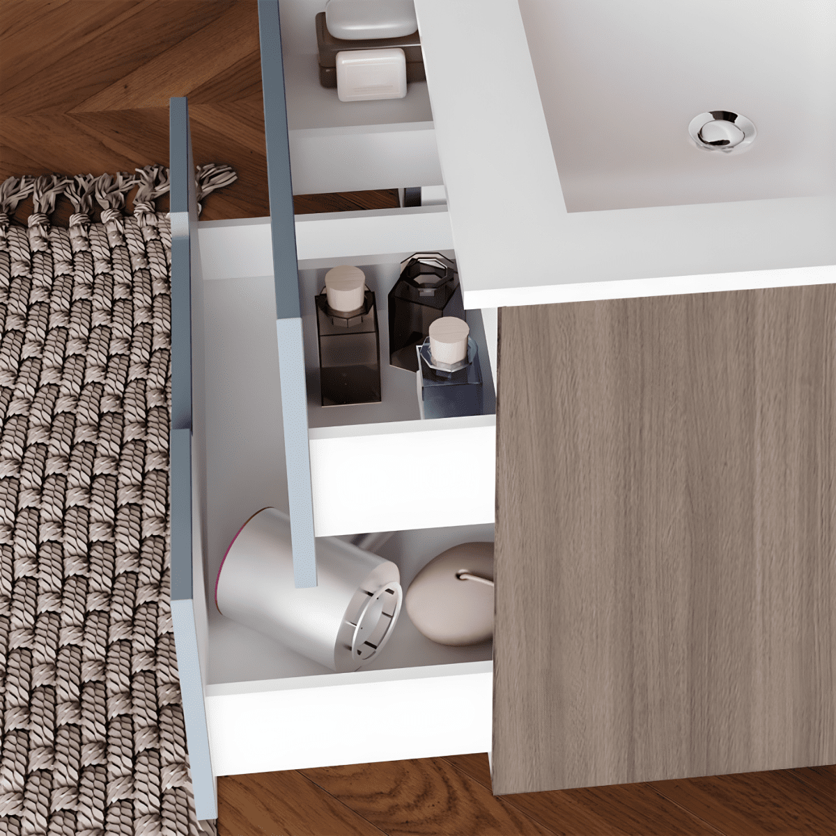 Mobile da bagno "Rhovan" con base, lavabo e specchio LED - MondoViro