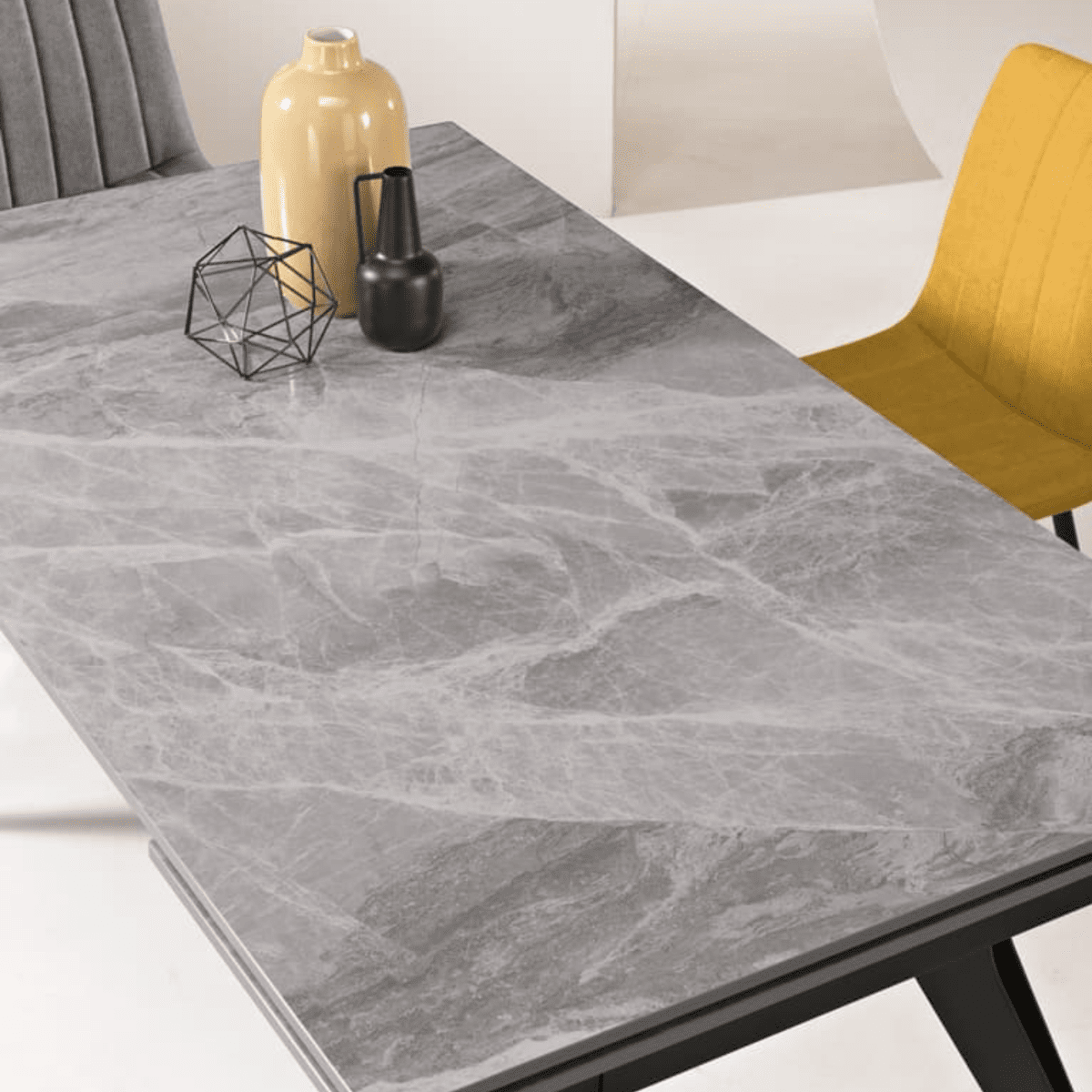 Tavolo allungabile "Artico" con piano in pietra effetto marmo cm 160x90 75h - MondoViro