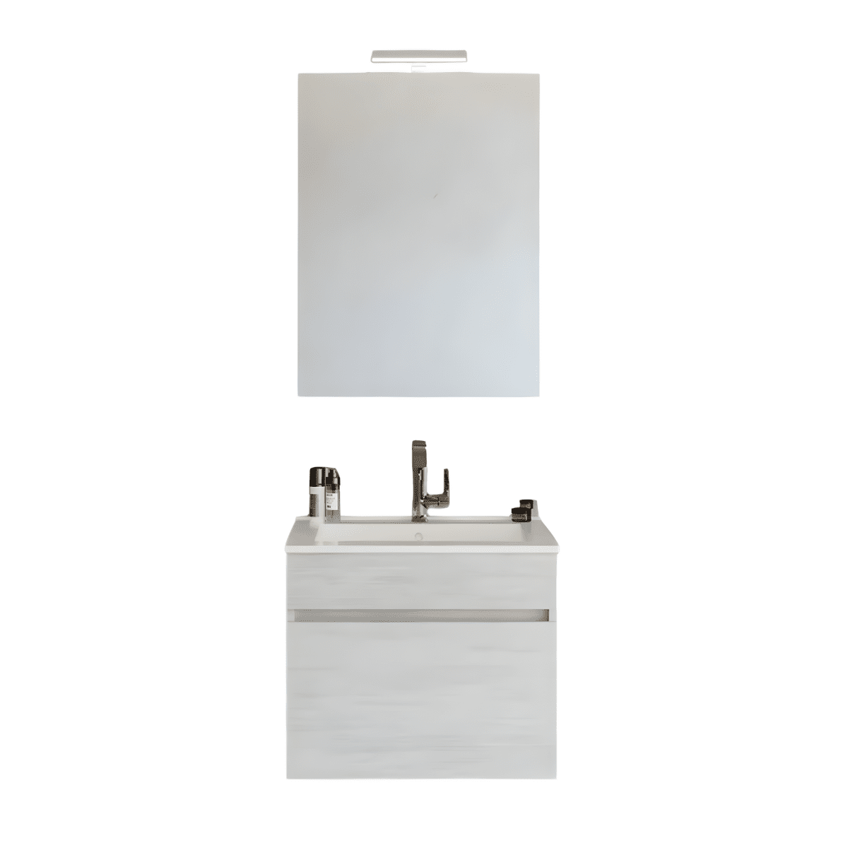 Mobile da bagno sospeso moderno "Velira" con lavabo integrato e specchio LED - MondoViro