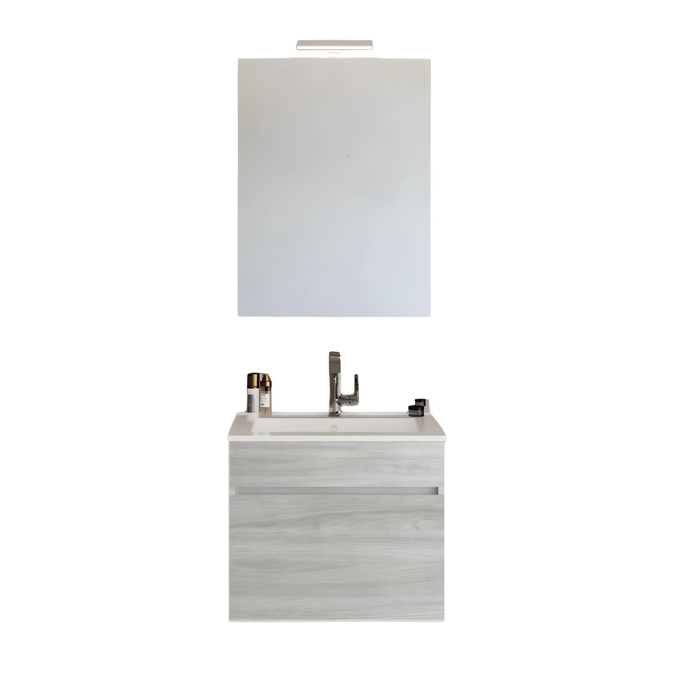 Mobile da bagno sospeso moderno "Velira" con lavabo integrato e specchio LED