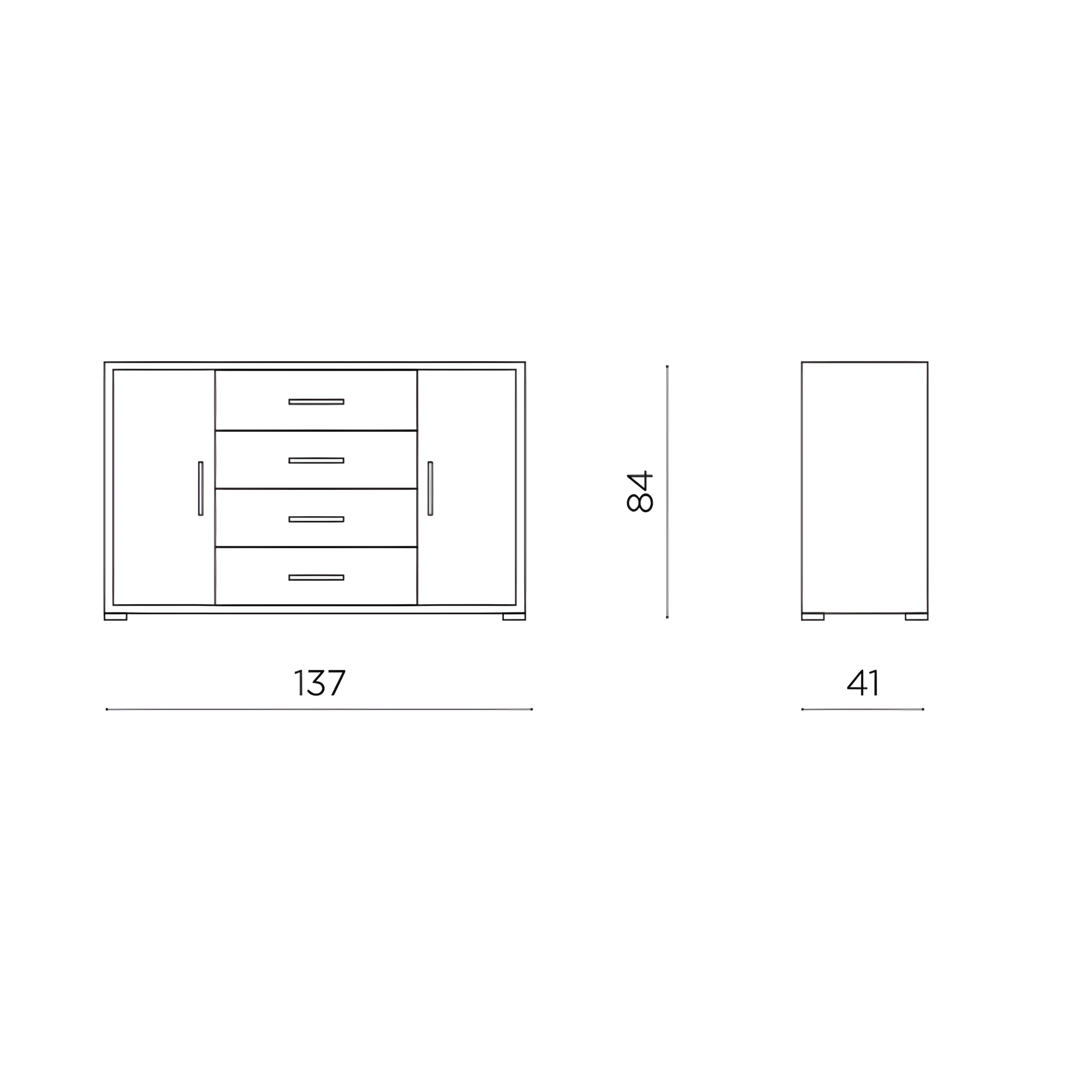 Madia moderna con 2 ante e 4 cassetti "Lisa" da ingresso cm 137x41 84h