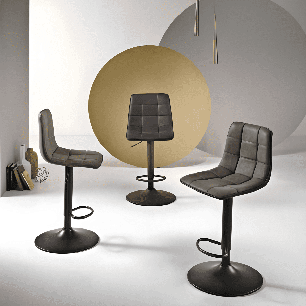 Set di sgabelli "Siviglia" in metallo verniciato e seduta in ecopelle effetto soft touch cm 45x45 91h - MondoViro