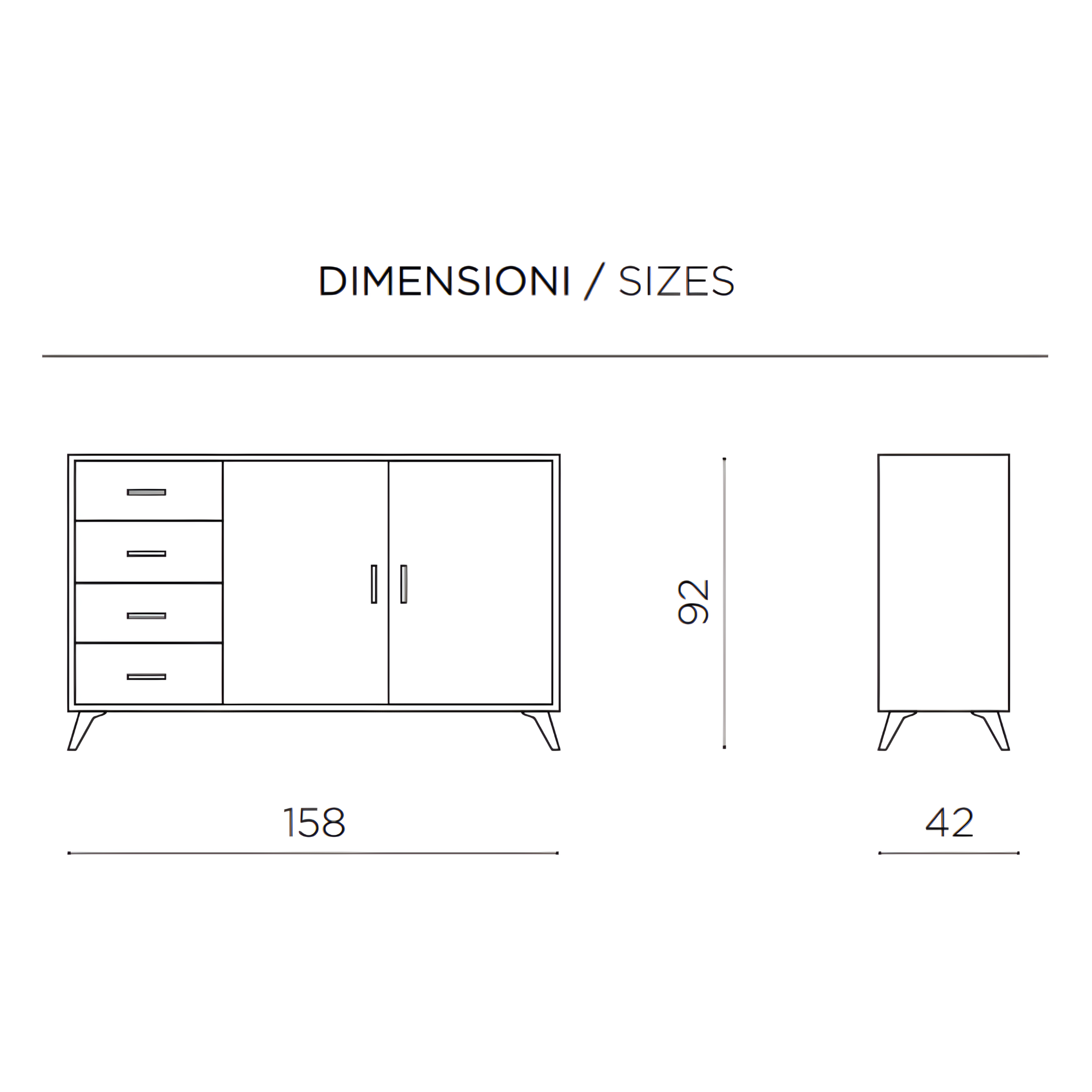 Madia 2 ante e 4 cassetti "Panama" moderna da ingresso cm 153x41 93h