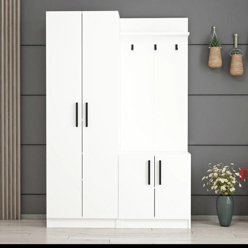 Armadio appendiabiti ingresso "Dante" bianco 4 ante in legno cm 120x37 180h - MondoViro