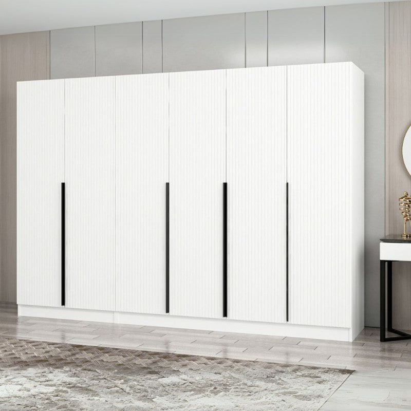 Armadio 6 ante "Kale" bianco effetto cannettato in legno cm 270x52 210h