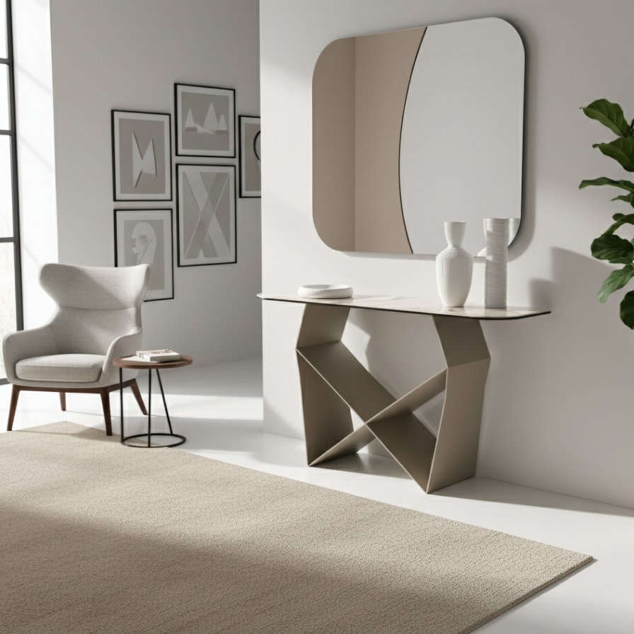 Consolle "Forma" con base in metallo verniciato cm 140x40 76h