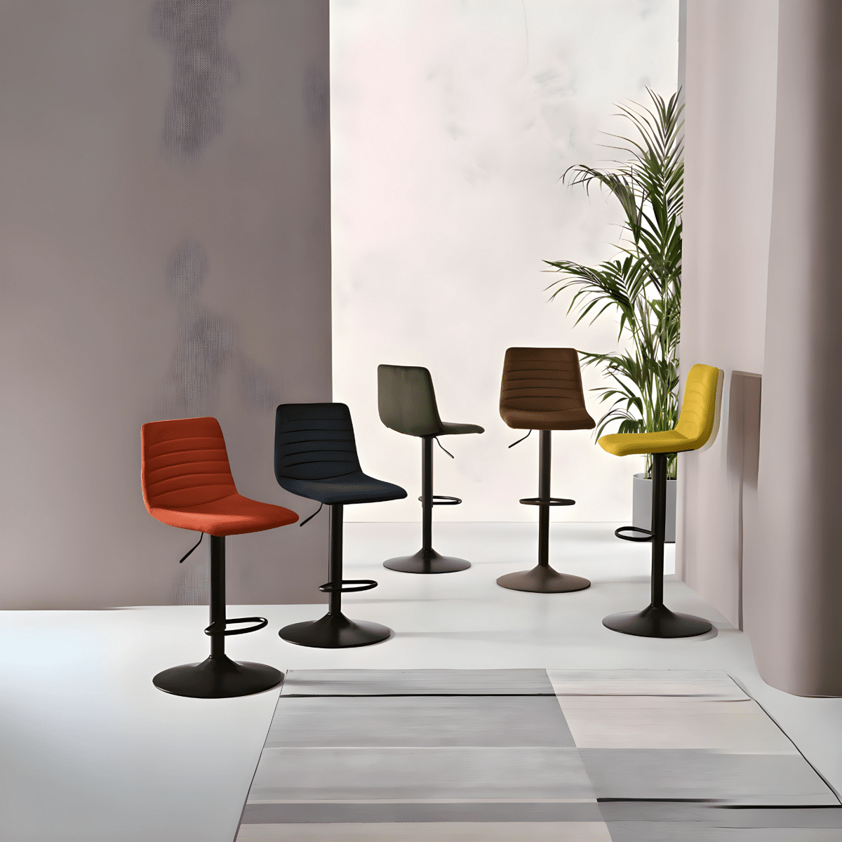 Set di sgabelli in tessuto cannettato "Leo" da soggiorno cm 45x45 90h - MondoViro