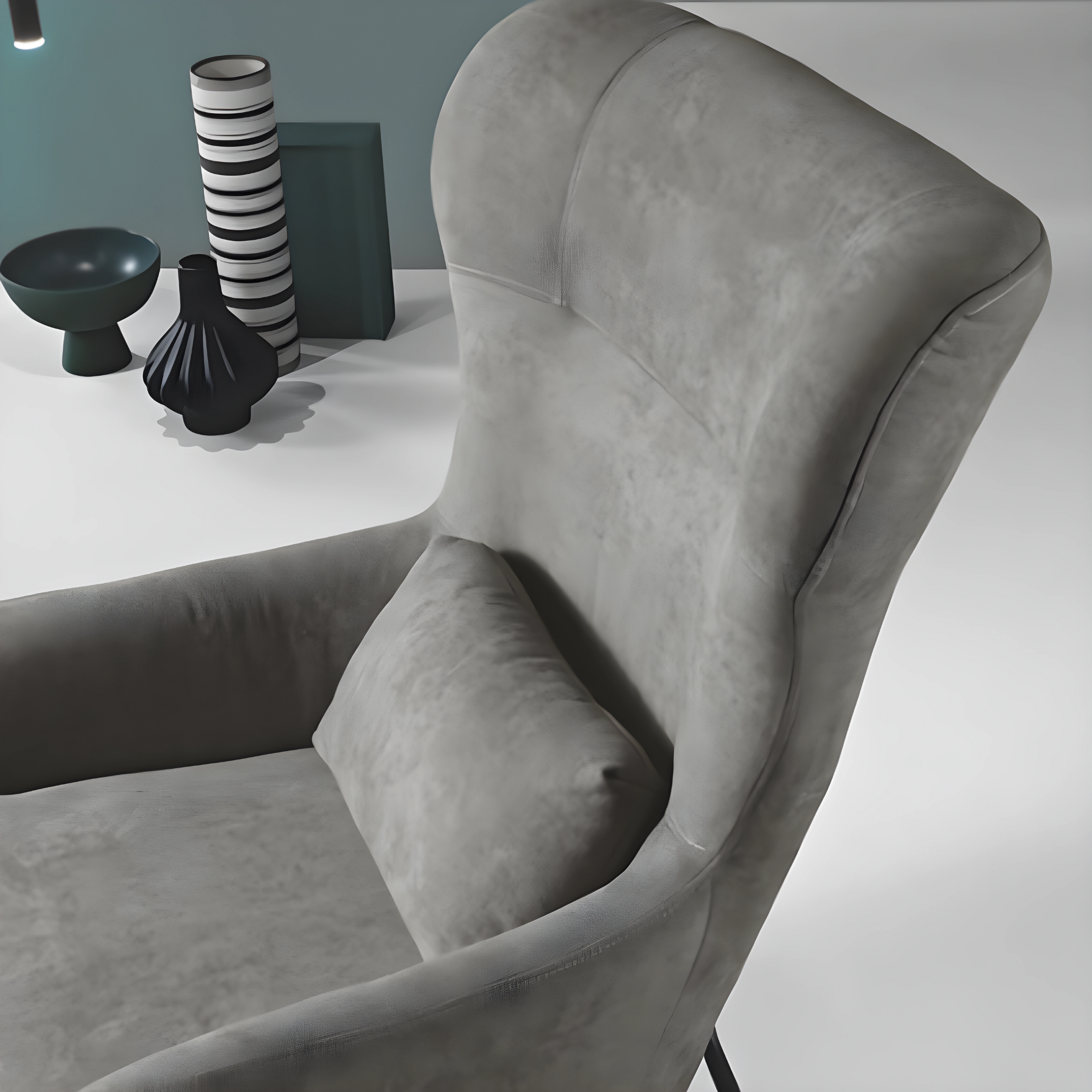 Poltrona in tessuto "Artemide" con gambe in metallo verniciato cm 75x65 100h