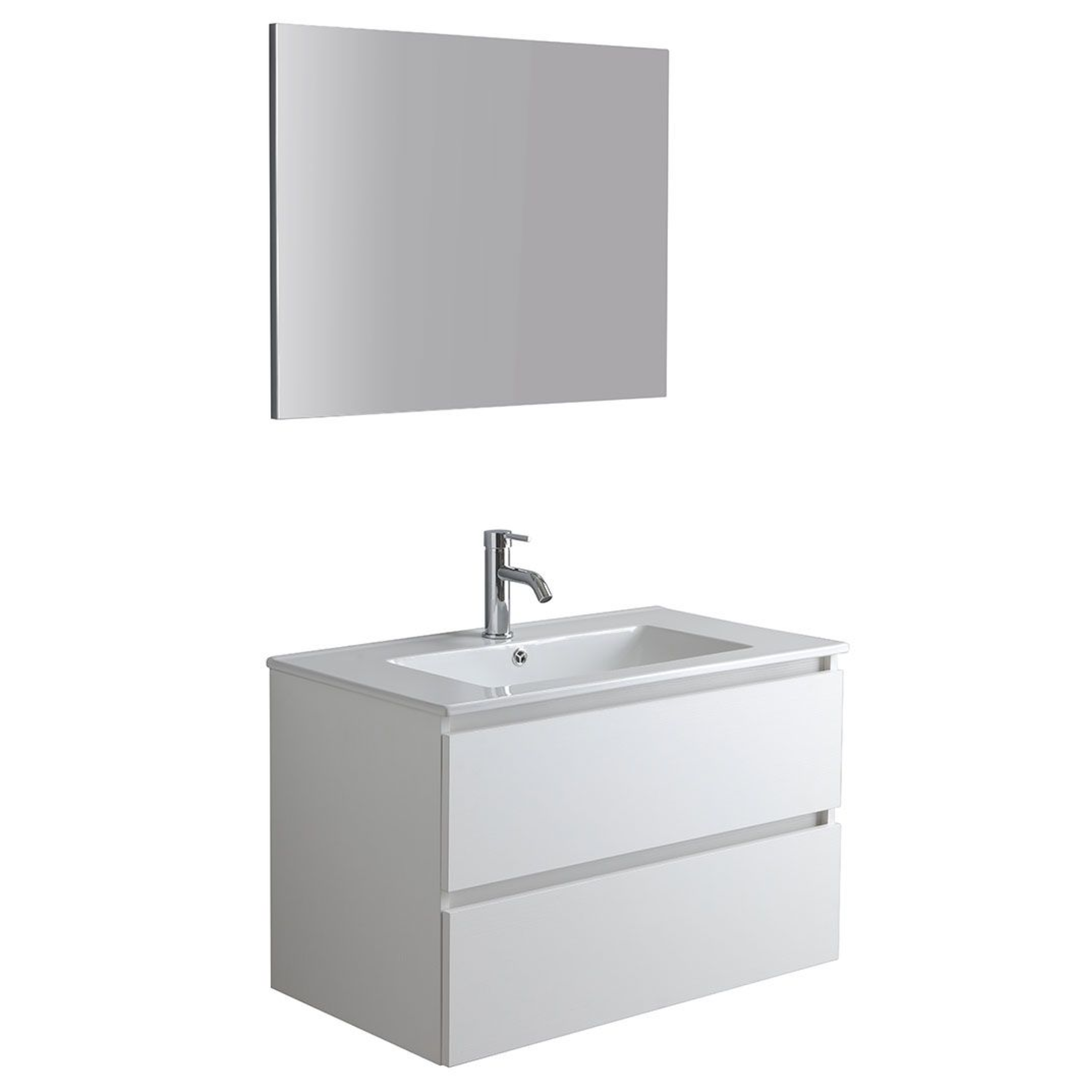Mobile bagno bianco "Havana Plus" sospeso 2 cassetti base con specchio lavabo integrato in ceramica 80 cm