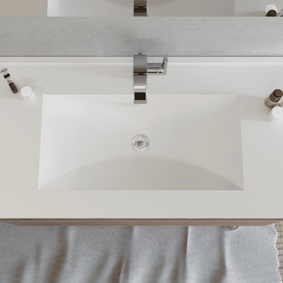 Mobile da bagno sospeso moderno "Velira" con lavabo integrato e specchio LED - MondoViro