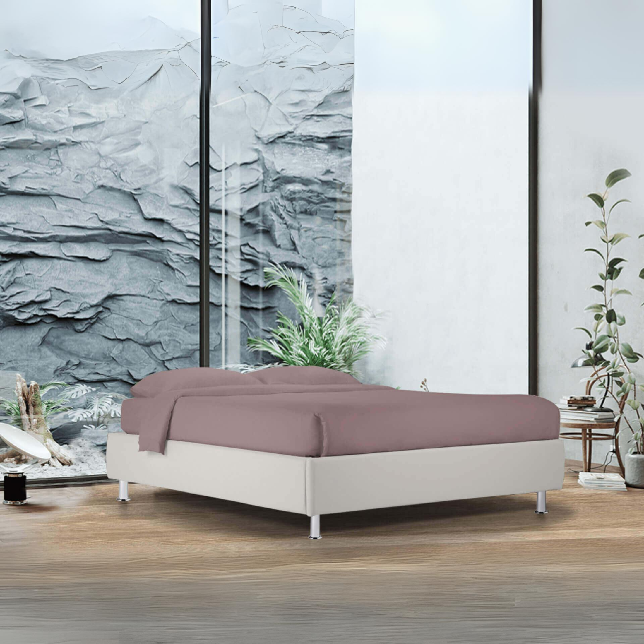 Letto contenitore con rete senza testata "Lugano" in microfibra con piedino conico