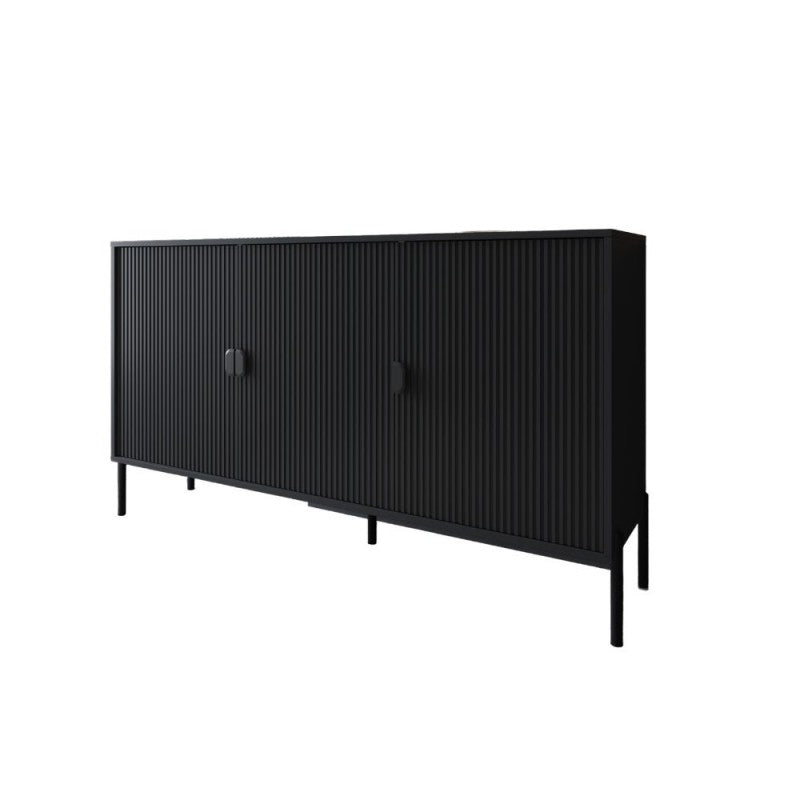 Madia moderna "Lotus" opaco con cannettate piedini e maniglie nere