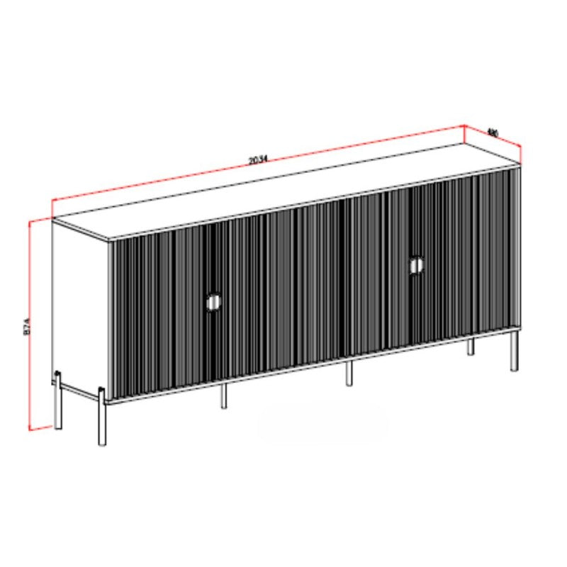 Madia moderna "Lotus" opaco con cannettate piedini e maniglie nere