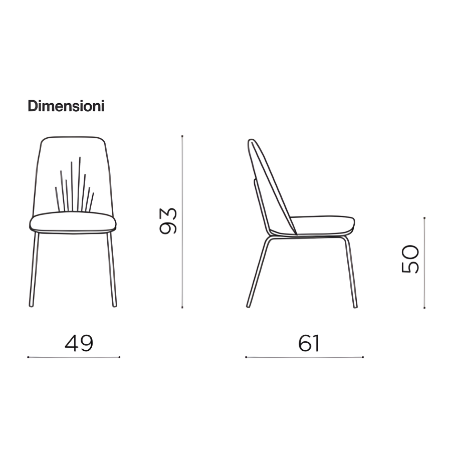 Set di sedie imbottite "Pixel" in tessuto e struttura in metallo cm 61x49 93h