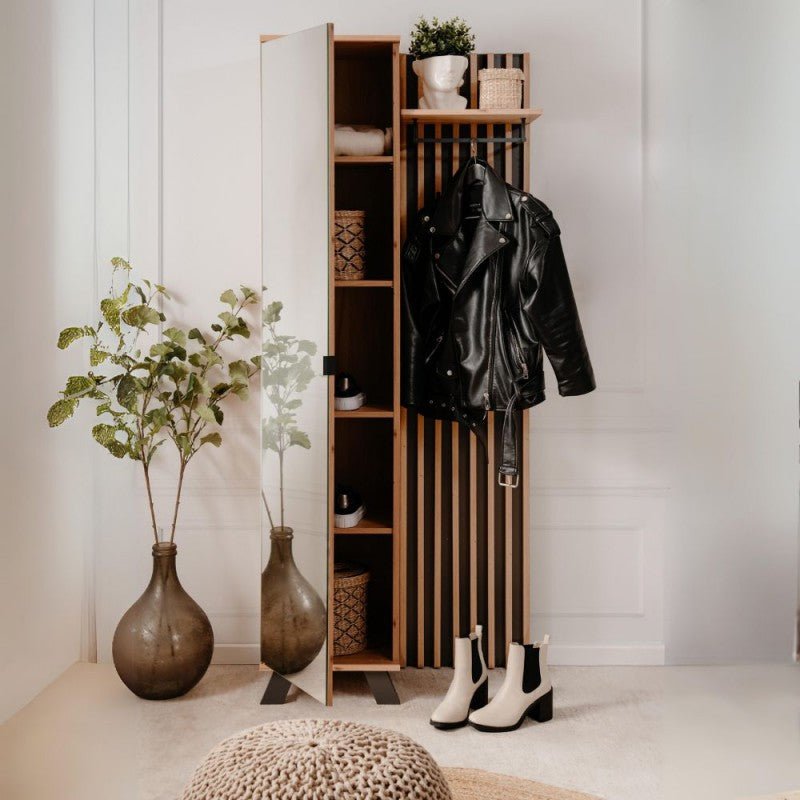 Mobile ingresso con specchio "Medan1" moderno con scarpiera e appendiabiti - MondoViro