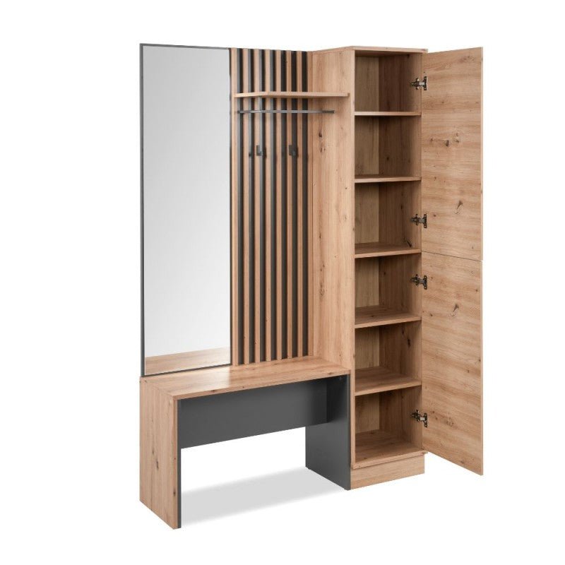Mobile ingresso appendiabiti "Medan2" cannettato con panca e specchio - MondoViro