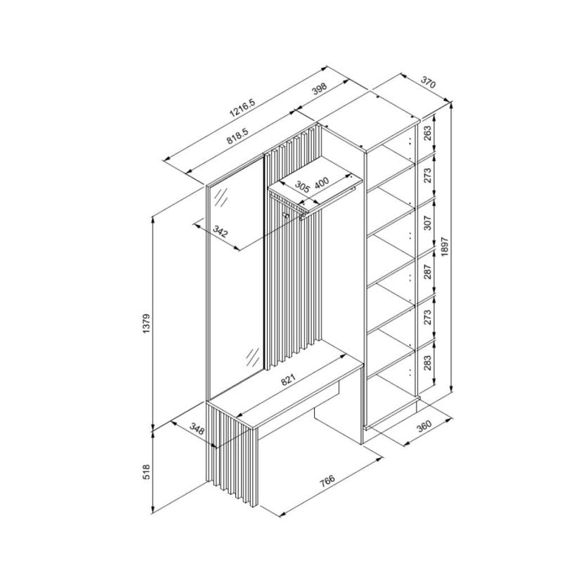 Mobile ingresso appendiabiti "Medan2" cannettato con panca e specchio - MondoViro