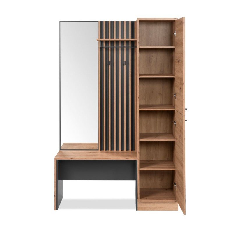 Mobile ingresso appendiabiti "Medan2" cannettato con panca e specchio - MondoViro
