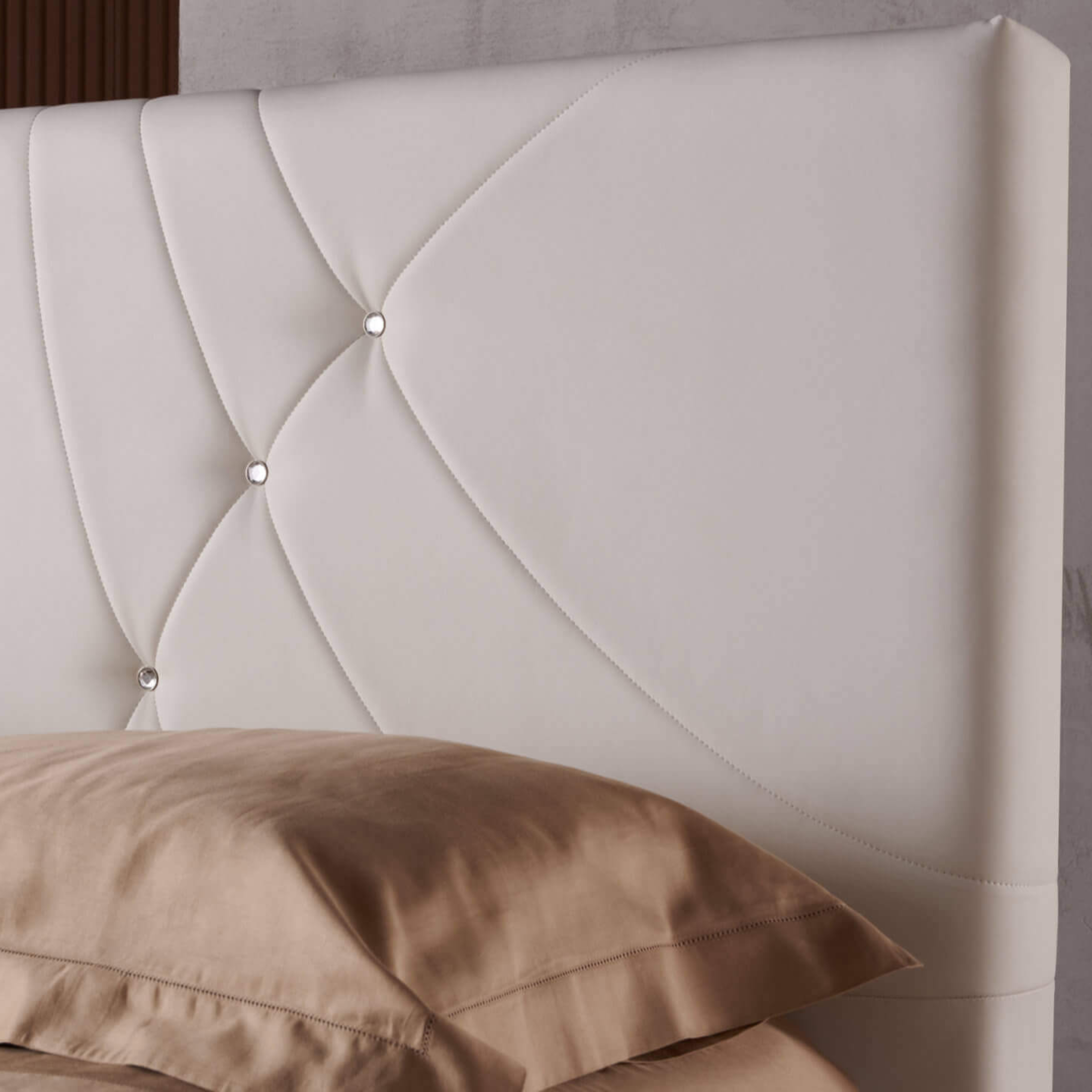 Letto matrimoniale contenitore "Napoli" pelle vegan panna