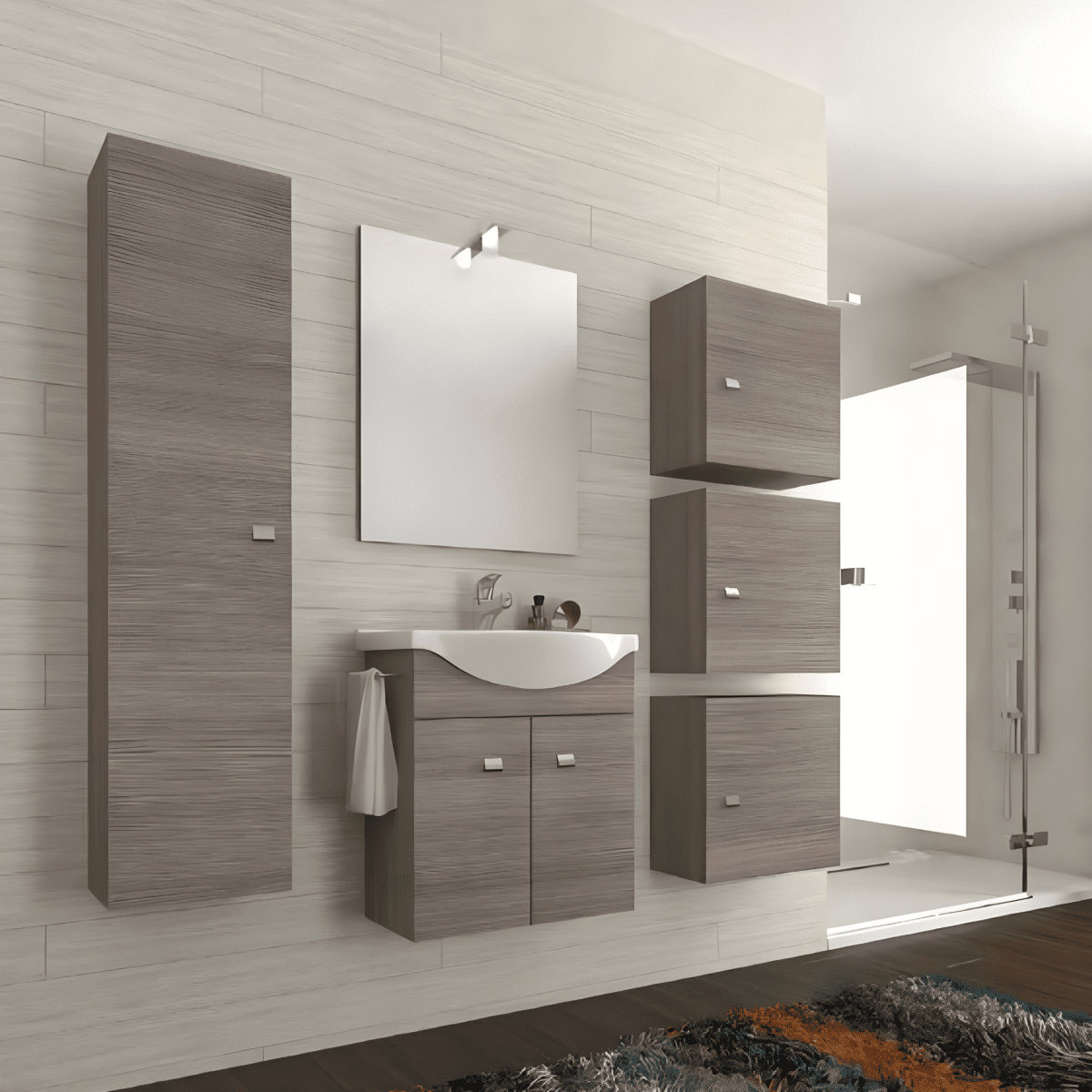 Mobili contenitori "Moa" sospesi da bagno con ripiani in vetro 1 anta - MondoViro