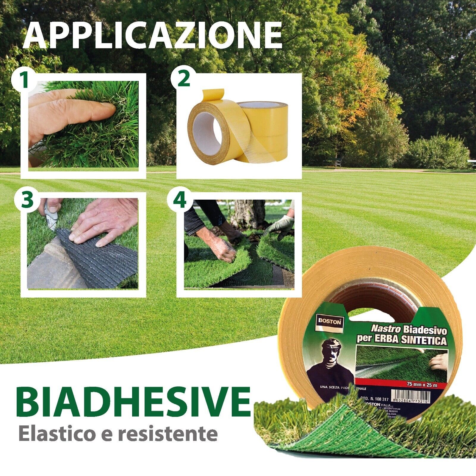 Nastro biadesivo per erba sintetica - mm75x25mt