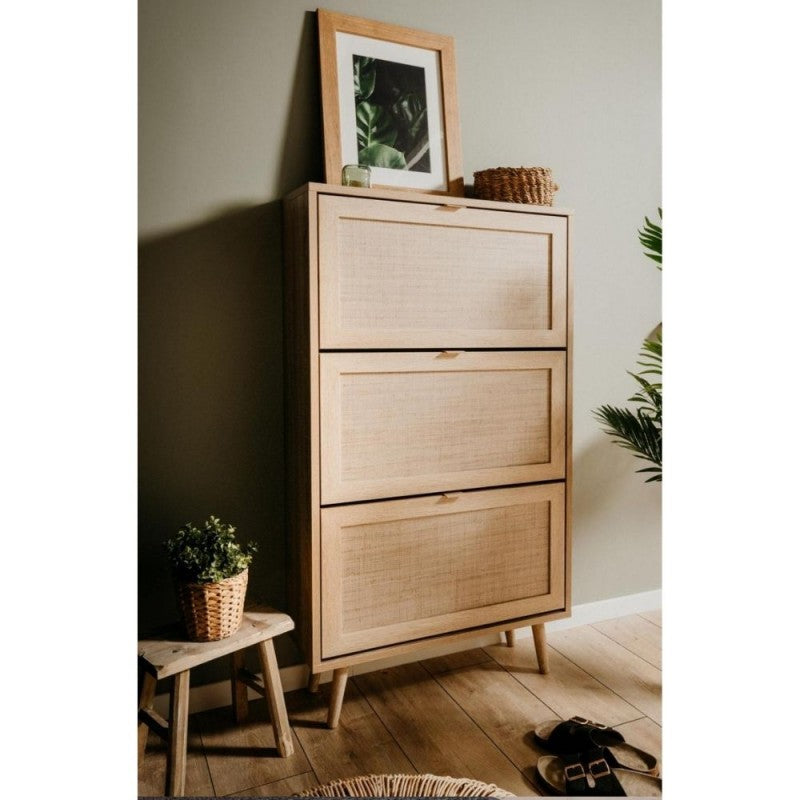 Scarpiera salvaspazio 3 ante a ribalta "Bali" effetto vimini doppio profondità