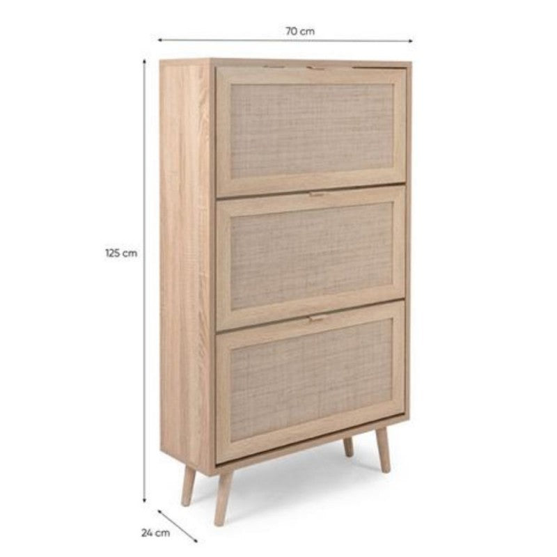 Scarpiera salvaspazio 3 ante a ribalta "Bali" effetto vimini doppio profondità