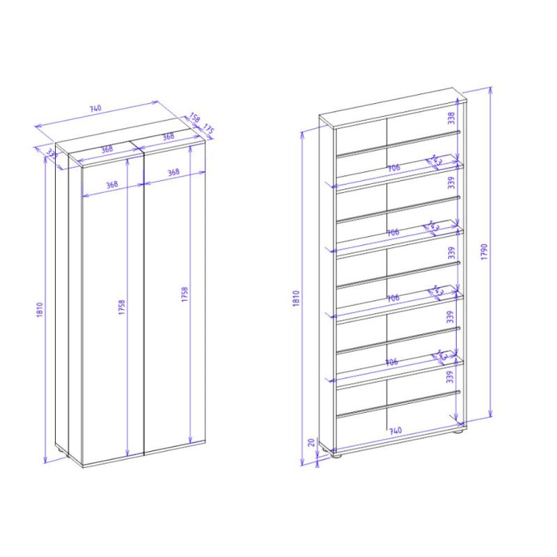 Scarpiera ingresso slim 2 ante "Lugo" in legno 5 scomparti salvaspazio