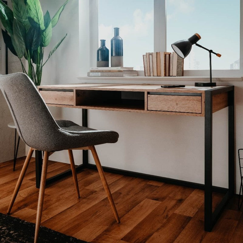 Scrivania moderna "Denver" quercia e antracite con 2 cassetti e 1 vano a giorno  cm 120x60 75h